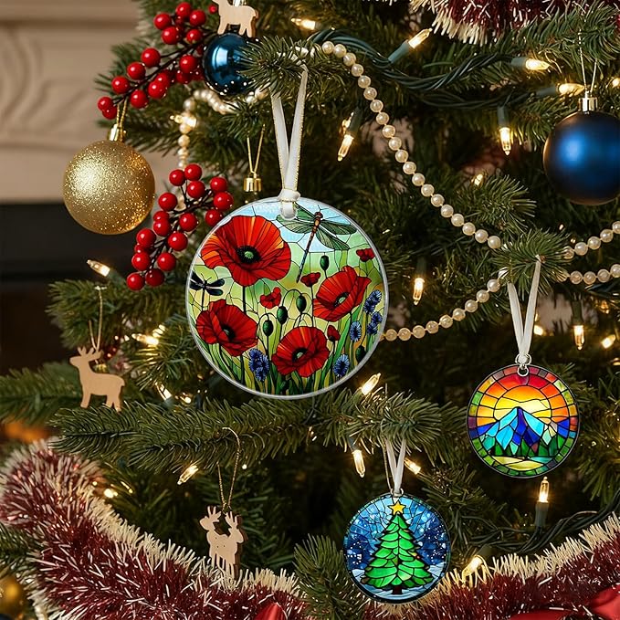 Dragonfly Christmas Ornaments 2025, Stained Glass Christmas Tree Decorations, Exchange for Women, Men, Collectible Dated Year Ornaments for Tree - Glass Hanging Ornament