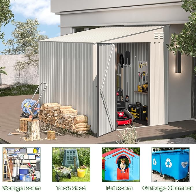 AECOJOY Outdoor 6x8 Metal Shed, Small Storage Shed & Outdoor Cabinet for Backyard, Patio in White