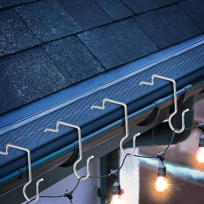 150 Pcs Christmas Light Hooks for Perforated Mesh Gutter Guards Metal Christmas Light Ornament Clips Hangers Gutter Guards Grid Hooks for Xmas Outdoor Hanging Decorations (150, Silver)