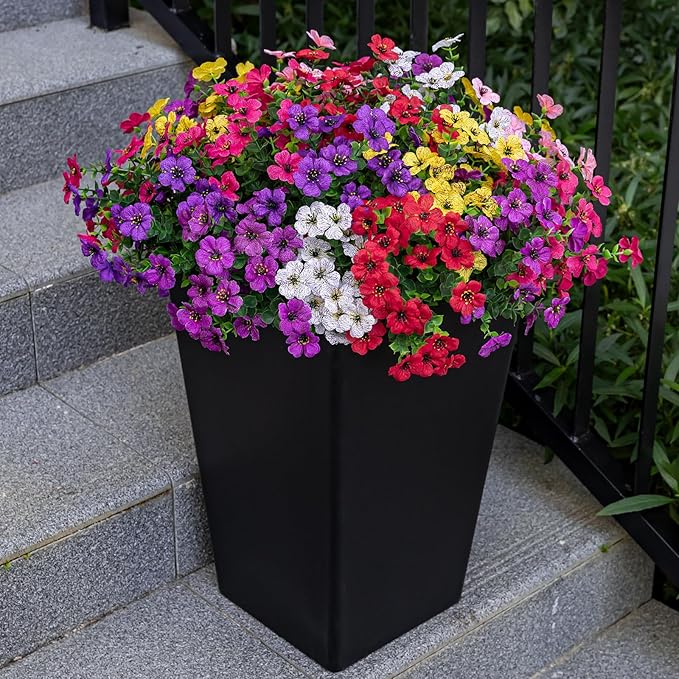 Lnoicy 20 Bundles Artificial Flowers for Outdoor Fake Plants for Spring Decoration,Faux Eucalyptus Flowers for Planter UV Resistant Lifelike for Home Porch Garden(7 Color)