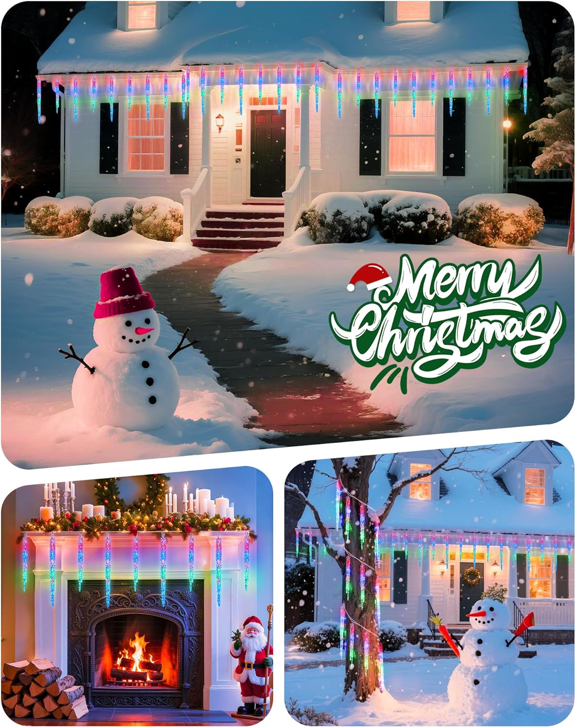 Minetom Icicle Lights Outdoor with Clips, 20ft 100 LED 20 Tubes Twinkling Crystal Icicle String, Connectable Waterproof Hanging Christmas Lights Plug in for Eave Outdoor, Multicolor