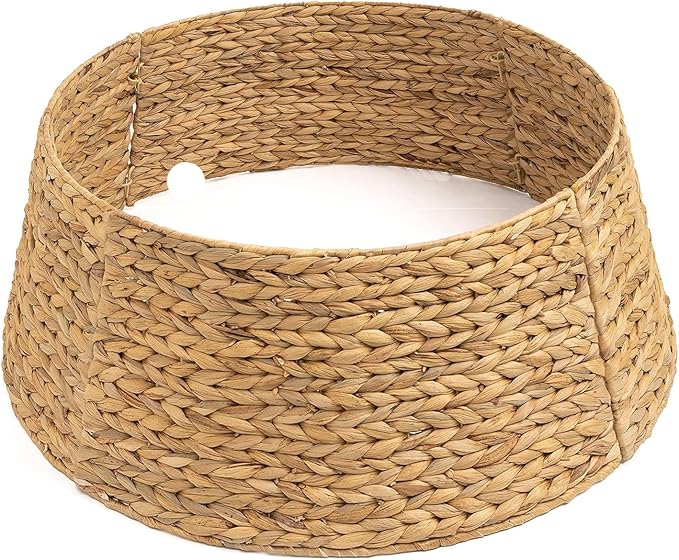 CLAYNIX Tree Collar - Large to Small Christmas Tree, 28" Christmas Tree Ring Adjustable Water Hyacinth Skirt, Christmas Tree Skirt for Decoration, Base Protection from Pets