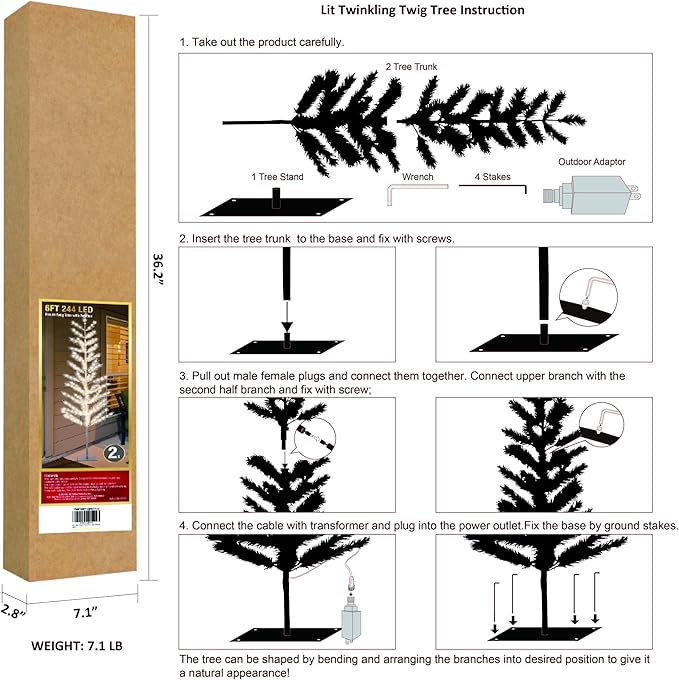 Lightshare 6FT Feather Lighted Tree Set of 2, 244L Warm White LED Decorative Trees with Metal Base, Elegant Indoor Floor Lamp for Home, Wedding, Party, Holiday Décor