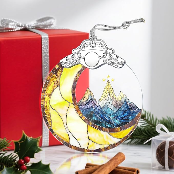 Moon & Mountain Christmas Ornament – Christmas Tree Ornament & Holiday Decor, Gifts for Nature Lover, Holiday & Xmas Gift