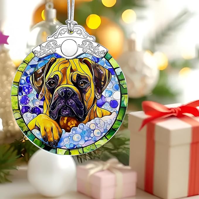 Bullmastiff Dog Stained Glass Ornament, Christmas Ornament – Christmas Tree Decor, Holiday Decor, Stocking Stuffer, Gift Idea, Gifts for Dog Lover, Pet Lover