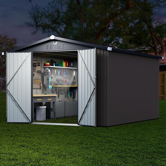 Metal Storage Shed 10x12,Outdoor Storage Building,Large Backyard Sheds with Lockable Doors,Waterproof Outside Storage Shed