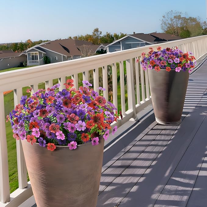 Artificial Flowers for Outdoors, 12 Bundles Multicolor Silk Fake Flower for Spring Summer Decoration, UV Resistant No Fade Artificial Outdoor Plants for Home Planter Porch Patio Yard Decor