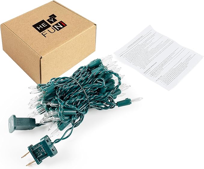 HEYFUNi Clear Christmas Lights 50Count 13Feet White Christmas Tree Lights Set, Incandescent Bulb Mini String Lights for Indoor Outdoor Tree Party Weeding Home Xmas Holiday Decorations, Green Wire