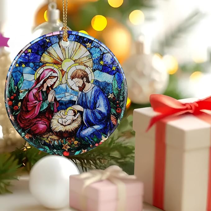 Nativity Scene Ornament: Christmas Ornaments, Religious Christmas Decorations for Tree, Catholic Ornament & Christian Holiday Decor | Religious Gifts, Christian Gifts - Design D