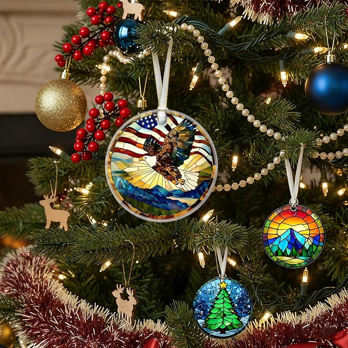 Christmas Ornaments 2025, Stained Glass Christmas Tree Decorations, Exchange for Women, Men, Collectible Dated Year Ornaments for Tree (Glede)