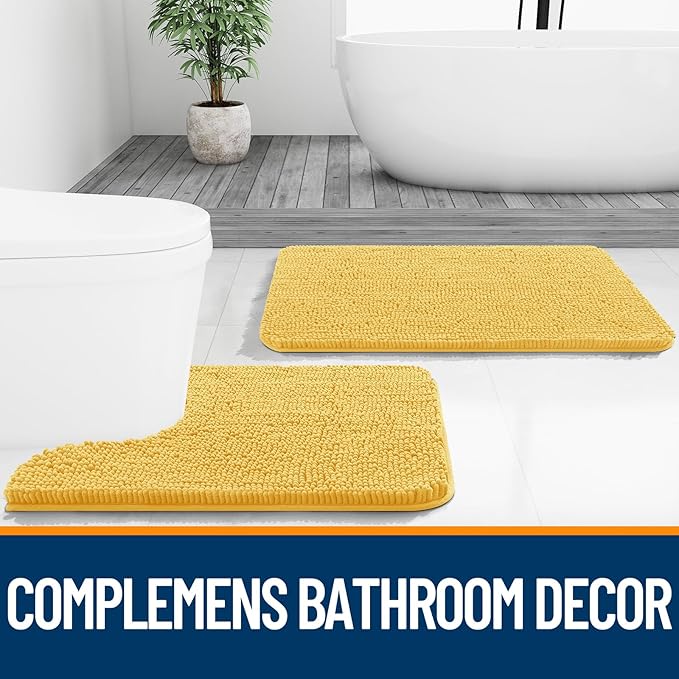 OLANLY Bathroom Rugs 47x17, Extra Soft Absorbent Chenille Bath Rugs, Rubber Backing Quick Dry, Machine Washable Bath Mats for Bathroom Floor, Tub and Shower, Home Decor Accessories, Yellow