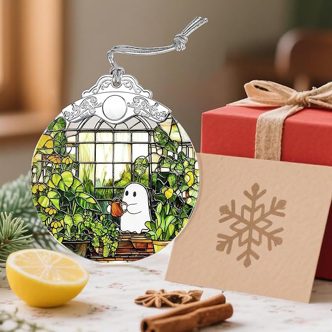 Halloween Ghost Ornament, Stained Glass Christmas Decorations, Christmas Ornaments for Tree, Holiday Ornament, Plant Lovers Gifts, Holiday Party Gifts, Gift Ideas & Xmas Gift