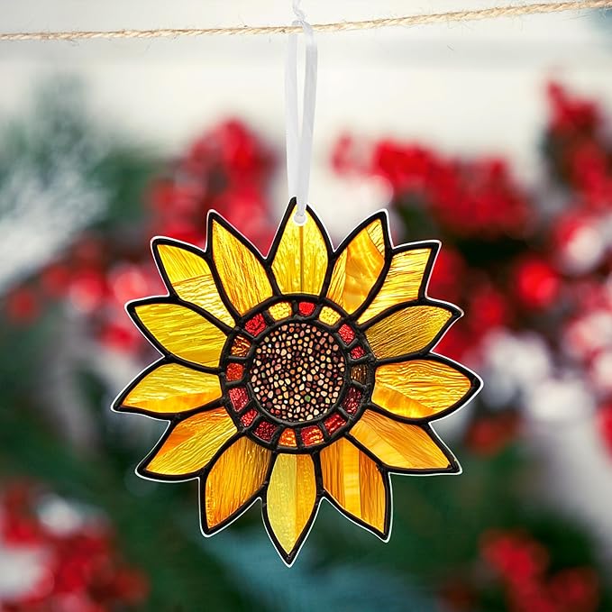 Christmas Sunflower Gifts for Women Men - Acrylic Christmas Ornaments 2025 for Xmas Decorations - Sunflower Decor, Boho Gifts for Women Girl Mom Grandma, Flower Ornaments for Tree