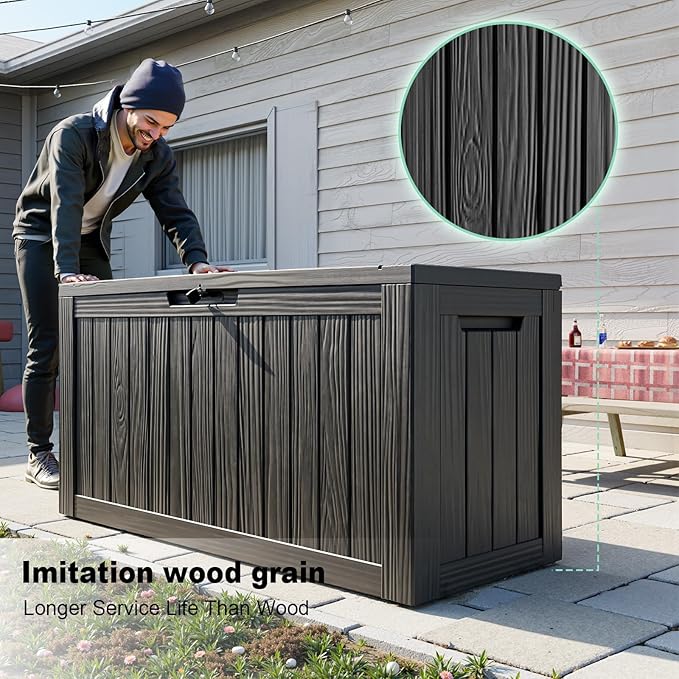 80 Gallon Outdoor Deck Box,Storage Lockable Waterproof Patio Furniture,Garden Tools,Cushions,Pool Accessories Outside Storage Resin Box(Black)