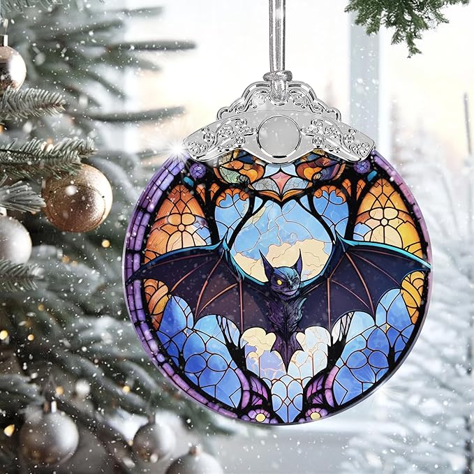 2025 Ornaments for Christmas Tree, Zmoicky Stained Glass Hanging Ornament, Christmas Ornaments Clearance, Gift Exchange Ornament, Bauble Present - Evil Bat