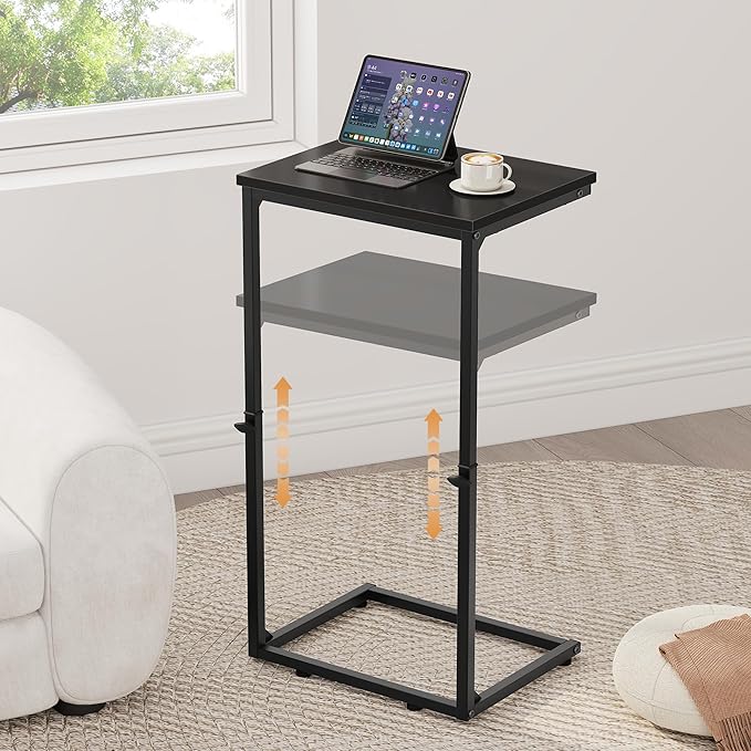 Vagusicc C Shaped End Table for Couch, 33.2'' Extra Tall C Table Adjustable Height Side Table, Small Side Table for Small Spaces, Couch Tables That Slide Under, Tv Tray Table for Living Room, Black