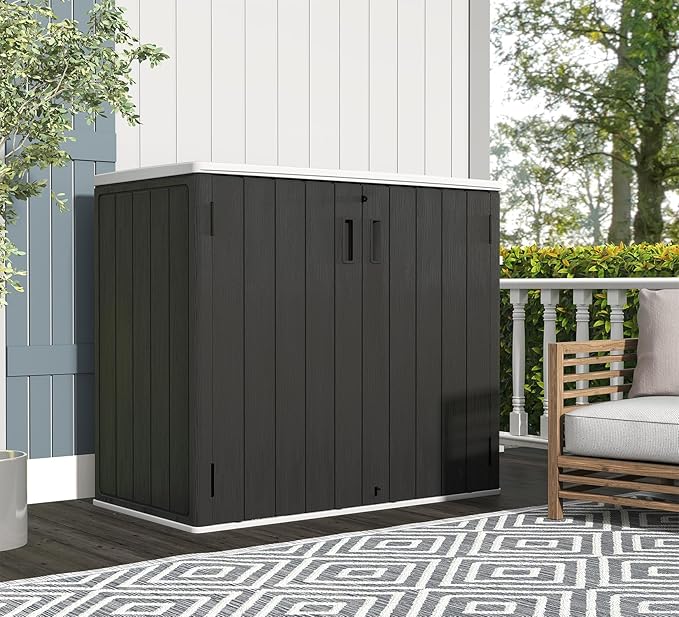 ZZM 37 Cu.ft Outdoor Storage Shed with Floor HDPE Double-Wall Resin Sheds Outdoor Storage, Lockable Weatherproof Storage Cabinet Fit for Garden Tools, Garage can, Bike, Patio Furniture, Black