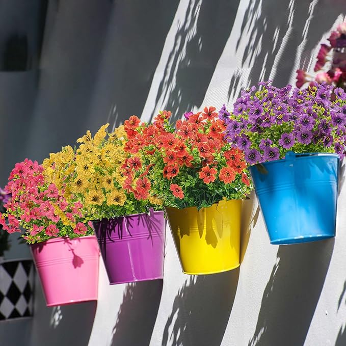 Fake Flowers UV Resistant,15 Bundles Artificial Flowers for Outdoors ,ARealistic Fake Plants for Outdoors,Hanging Baskets,Patio, Porch and Garden Decor
