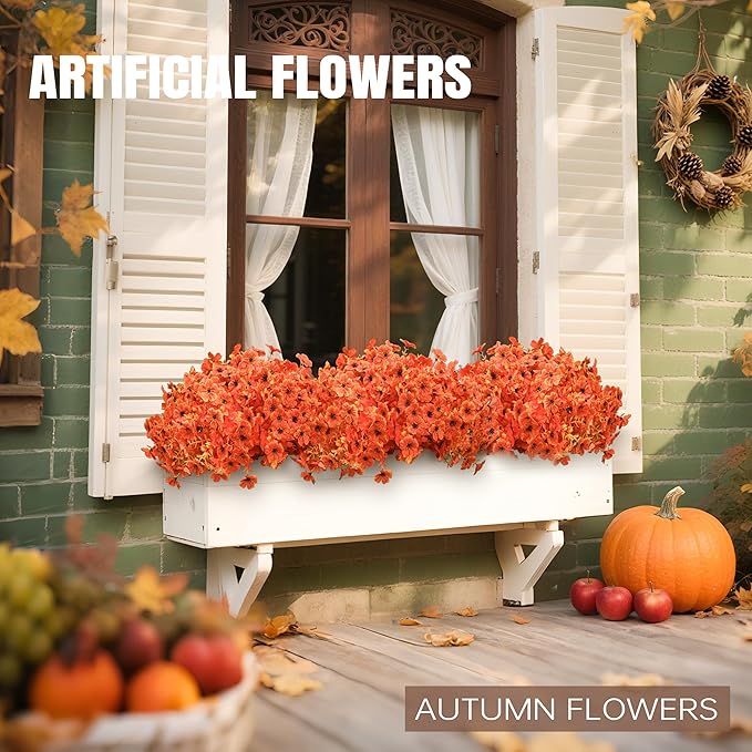 Der Rose 12 Bundles Faux Artificial Mums for Outdoors Fake Fall Flowers Plants Fall Decoration UV Resistant for Outside Home Porch Patio Garden Decor(Orange)