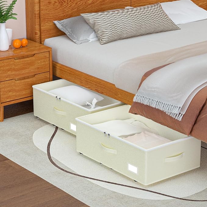 Under Bed Storage with Wheels, No Assemble Required 10 inches height Under Bed Storage bins,Large capacity Rolling Under bed Shoe Storage containers,dorm under bed storage drawers