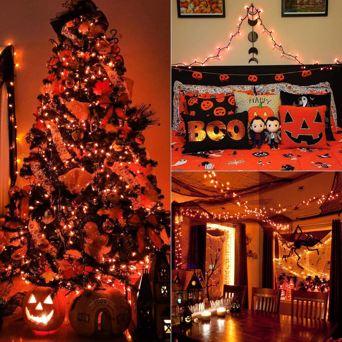 BrizLabs Orange Halloween Lights, 33ft 100 LED Battery Halloween Lights, 8 Modes Orange String Light with Timer, Indoor Outdoor Battery Light String for Party Xmas Thanksgiving Bedroom Patio Decor