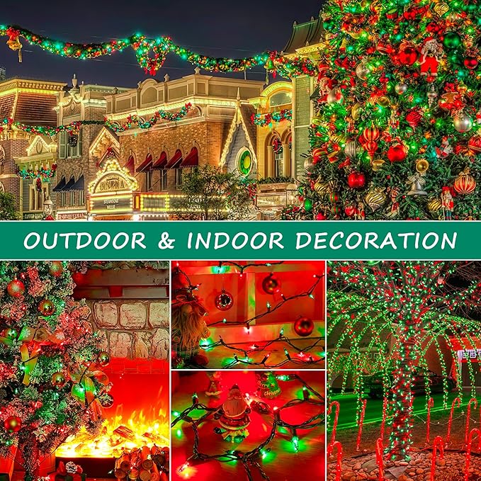 HEYFUNi 50Count Red Green Christmas Lights, Green Wire 13Ft Incandescent Traditional Holiday String Light Set for Indoor Outdoor Use Christmas Tree, Halloween, Valentine Wedding Lighting Decoration