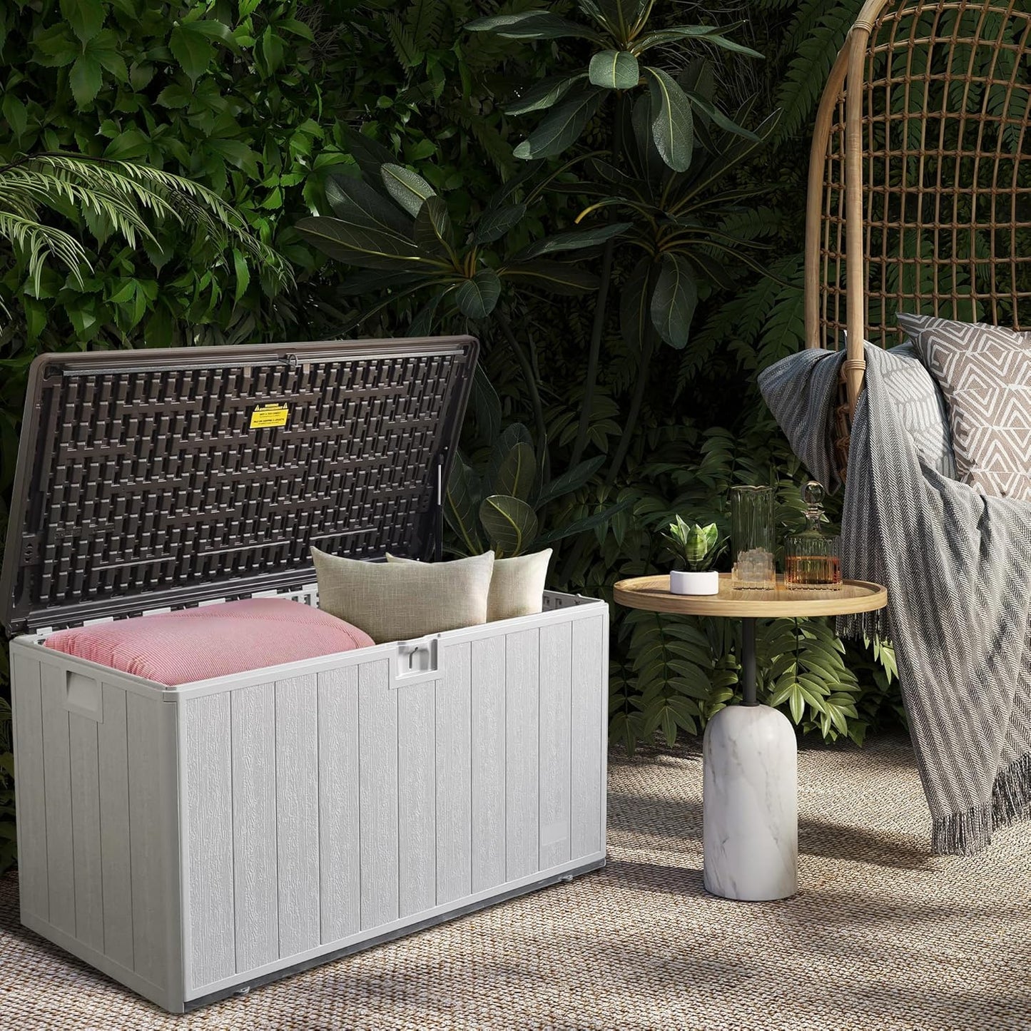 Premium Pro Edition 110 Gallon Lockable Resin Deck Box, Waterproof & UV-Resistant Outdoor Storage Box for Outdoor Cushion Storage, Garden Tools & Pool Accessories Storage, White
