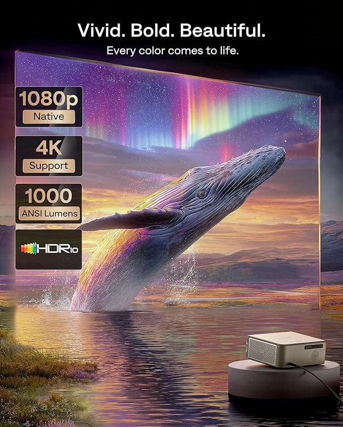 Aurzen EAZZE D1 MAX Christmas Google TV Smart Projector 4K Supported, Ultra-Bright 1000 ANSI Lumens, MEMC Tech, Fully Automatics, 20W Dolby Audio, Home Theater Movie Projector with WiFi and Bluetooth