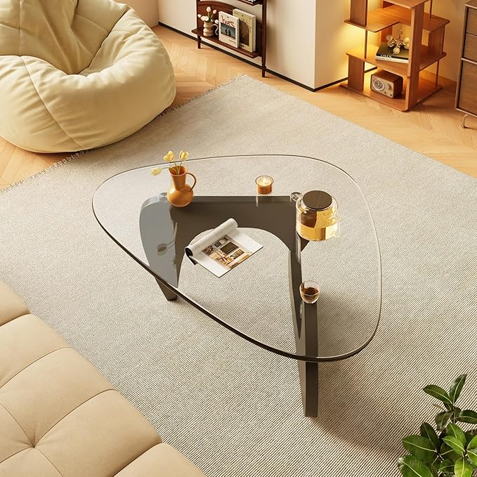 Coffee Tables Glass Small Farmhouse Coffee Table Mid-Century Modern Wood Center Table for Living Room, Black Transparent, 36 Inch