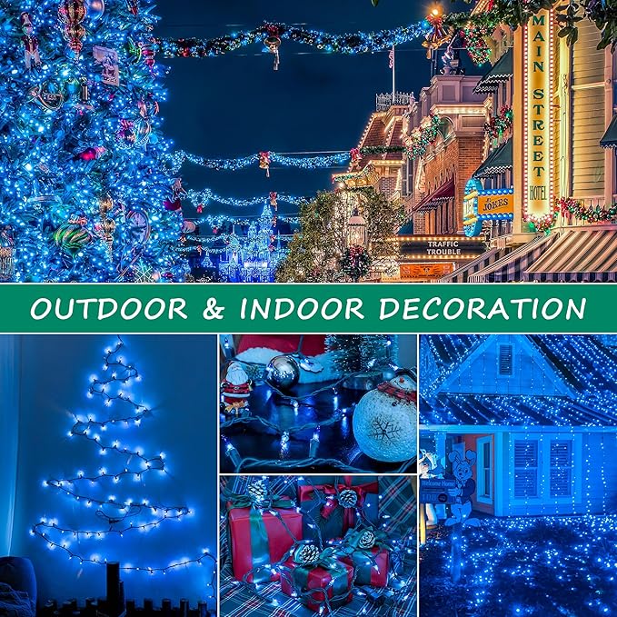HEYFUNi 50Count Blue Christmas Lights, Green Wire 13Ft Incandescent Traditional Holiday String Light Set for Indoor Outdoor Use Christmas Tree, Halloween, Valentine Wedding Lighting Decoration