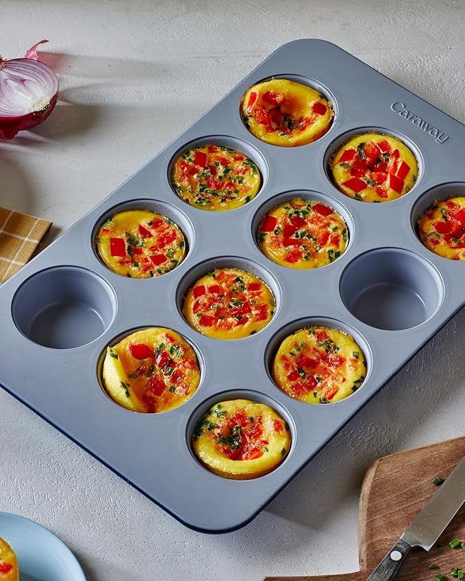 Caraway Non-Stick Ceramic 12-Cup Muffin Pan - Naturally Slick Ceramic Coating - Non-Toxic PTFE & PFOA Free - Perfect for Cupcakes, Muffins, and More - Sage