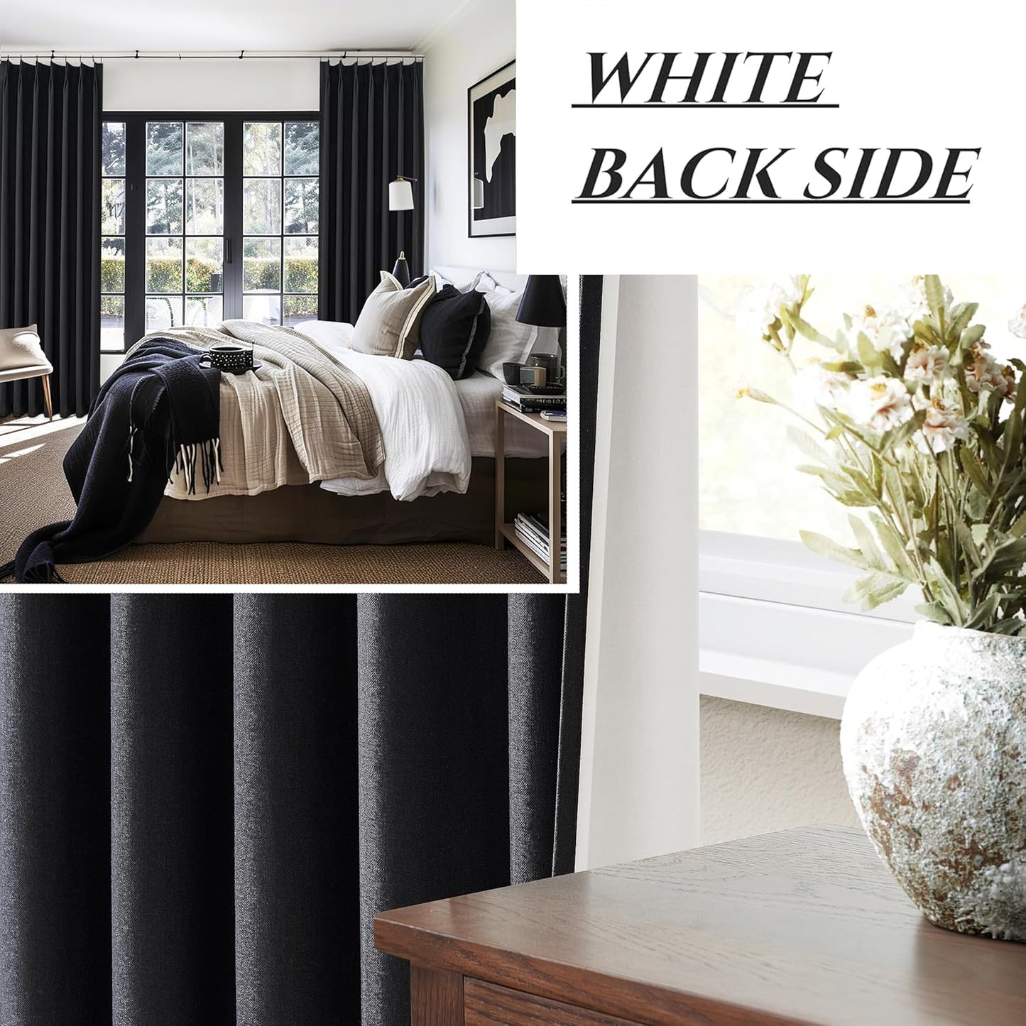 Blackout Curtains 108 Inches Long, Modern Pinch Pleated Linen Drapes for Sliding Glass Doors Heat&Cold Blocking Black Out Curtains 106 inch-110 inch Window Living Room 2 Panels Elegantes Summer