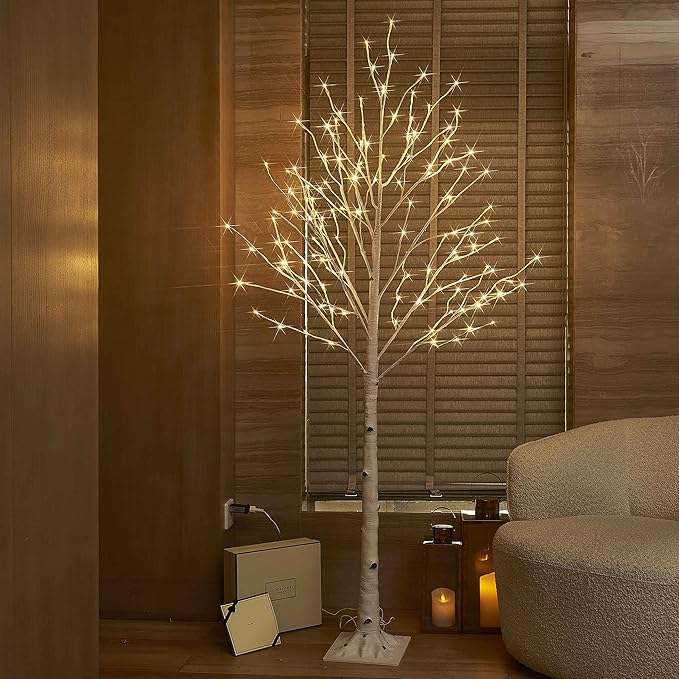 Hairui Lighted White Birch Tree 6FT, Twig Tree with Lights Plug in for Christmas Wedding Party Easter Decorations Indoor Outdoor Use
