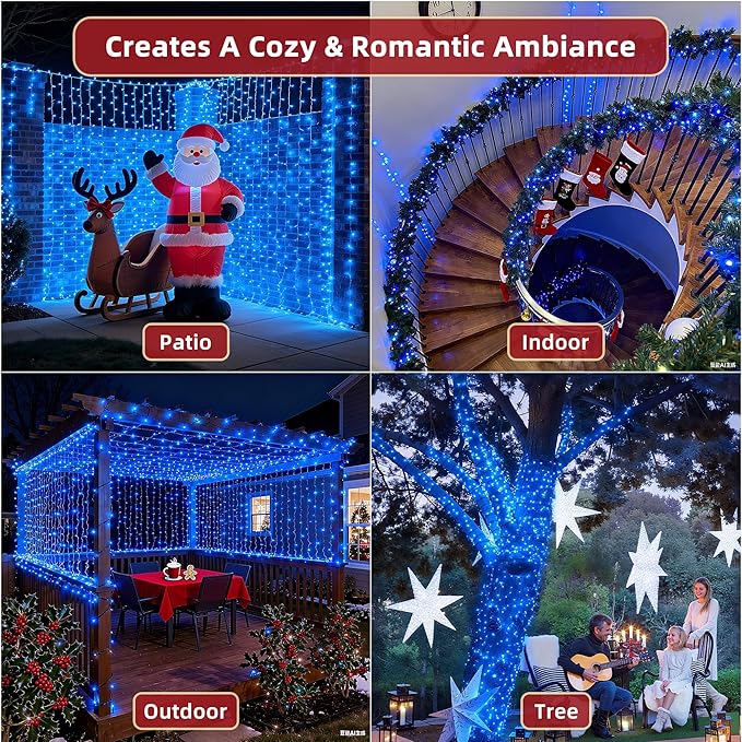 300LED 75FT Christmas Lights Indoor, LED Christmas Tree Decoration Lights with 12 Modes & Timer Memory, Dimmable Plug in Waterproof LED Xmas Light for Yard Trees Wedding Party Holiday Blue