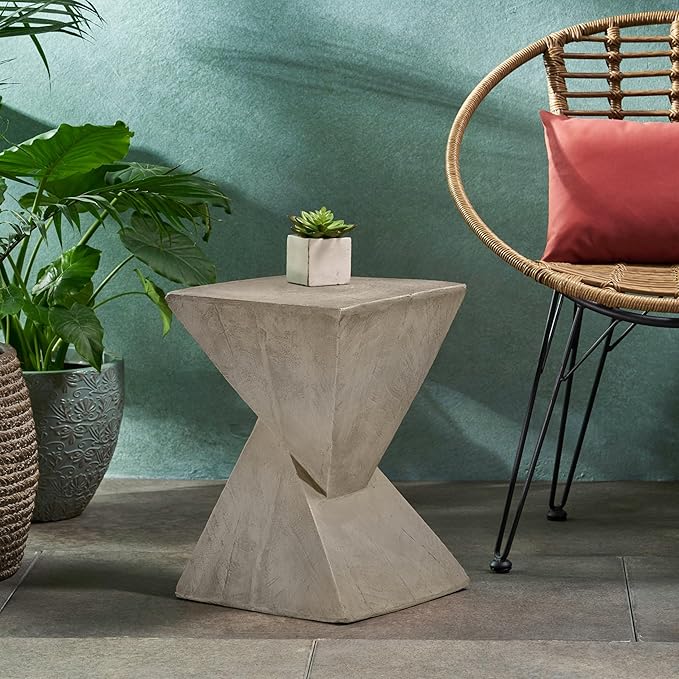 Modern Side Table with Geometric Design, Stylish Accent End Table for Living Room & Bedroom, Contemporary Black Accent Furniture for Home Decor (Light Gray)