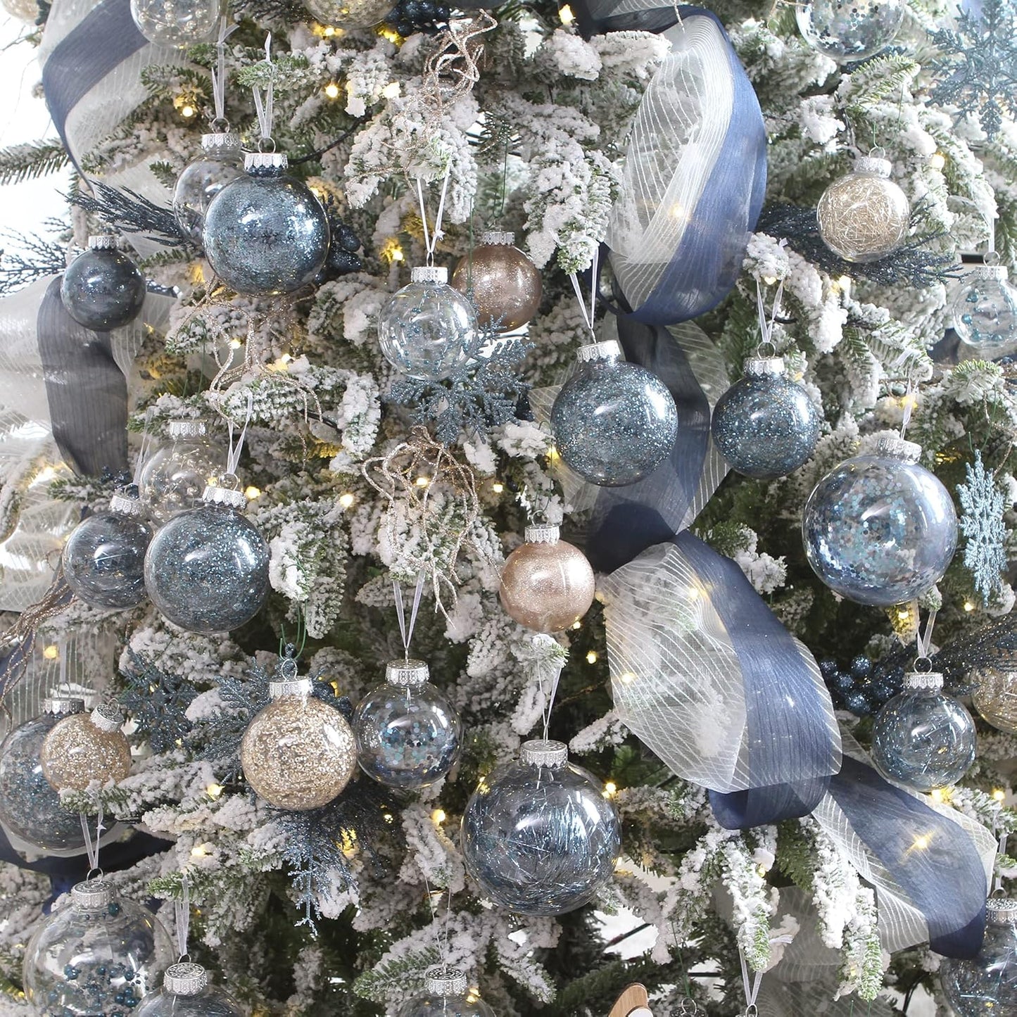 Sea Team Shatterproof Clear Plastic Christmas Ball Ornaments Decorative Xmas Balls Baubles Set with Stuffed Delicate Decorations (70mm/2.76 inch 24-Pack, Stone Blue)