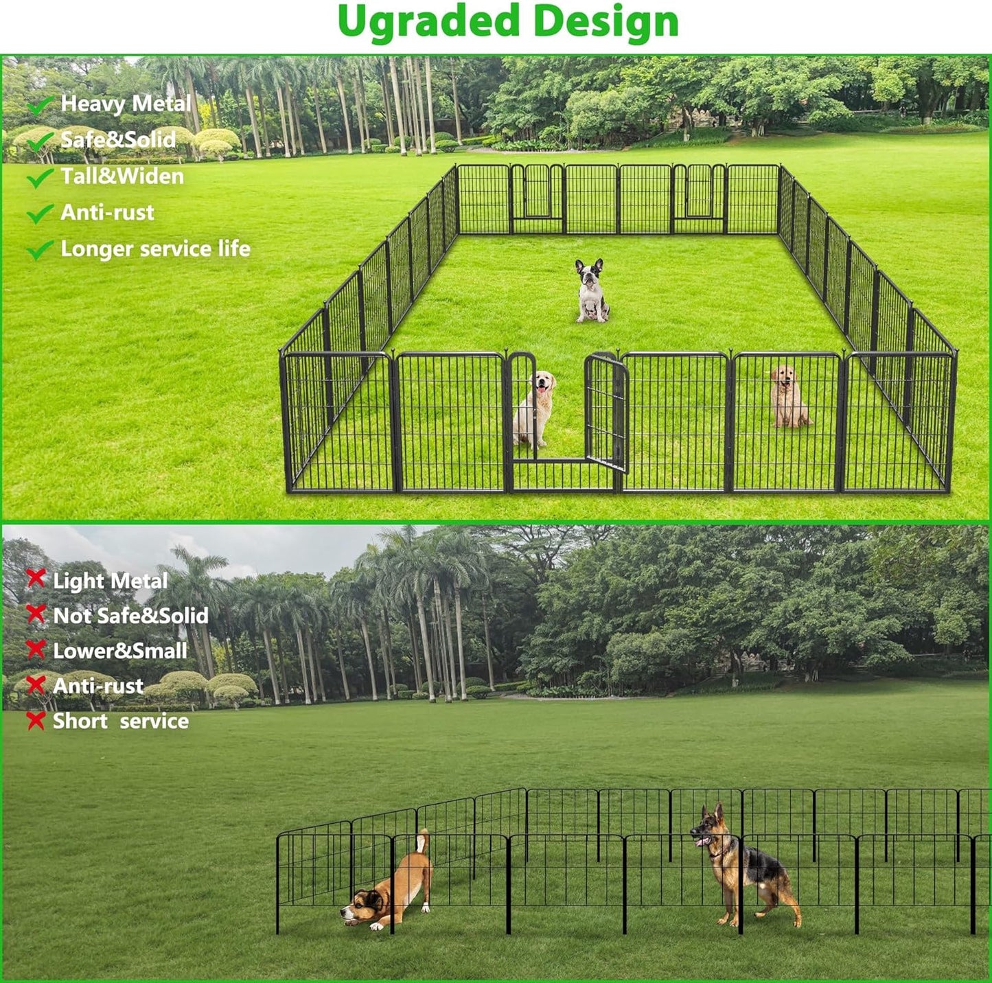 Decorative Black Metal Garden Fence, 27ft(L) 32in(H) 12 Fence Panels No Dig Fence Rustproof Animal Barrier Garden Fencing Temporary Fencing Dog Fence Outdoor