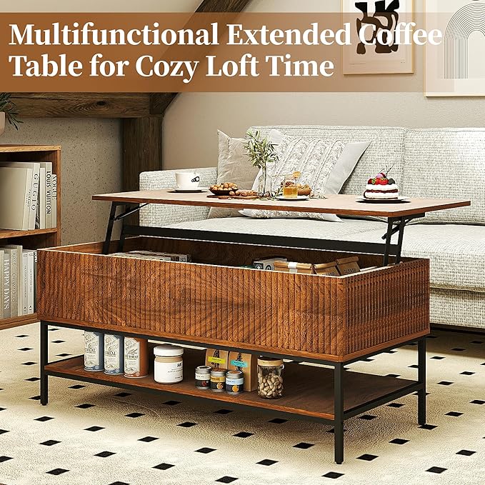 AQY Lift Top Coffee Table with Storage, 39.2" Modern Wooden Center Table with Hidden Compartment & Lower Shelf, Multifunctional Coffee Table for Living Room, Office,Assembly Required