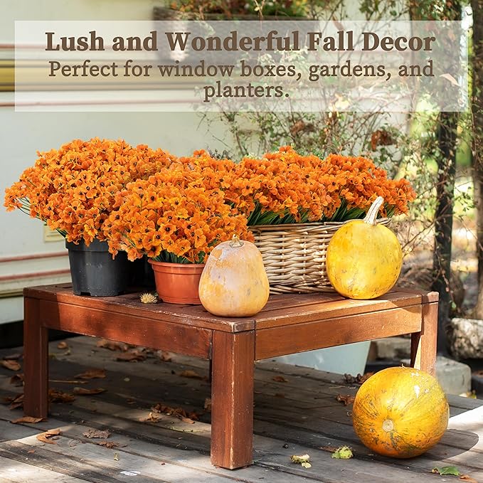 24 Bundles Artificial Mums for Outdoors/Indoors Faux Mums for Outdoor Planters, Fall Flowers Artificial for Decoration Garden Porch Window Box Home Wedding Farmhouse