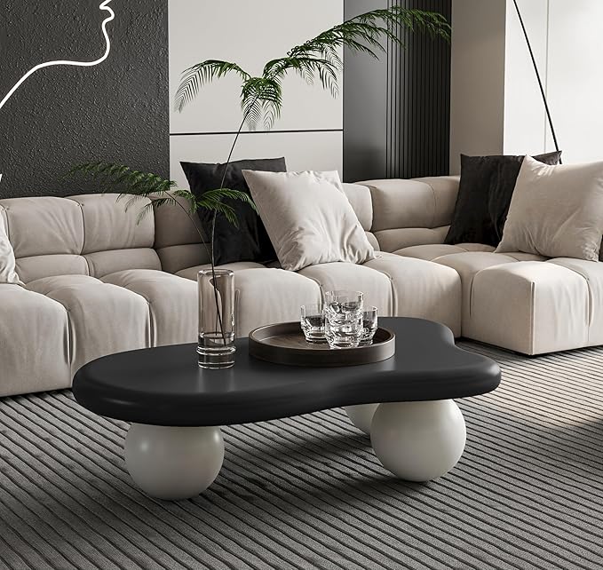 Modern Cloud Coffee Table with 3 Ball Legs, Cute Irregular Shaped Coffee Table, Low Center Table Tea Table for Small Space Living Room (40''L × 26.8''W × 11.7'H)