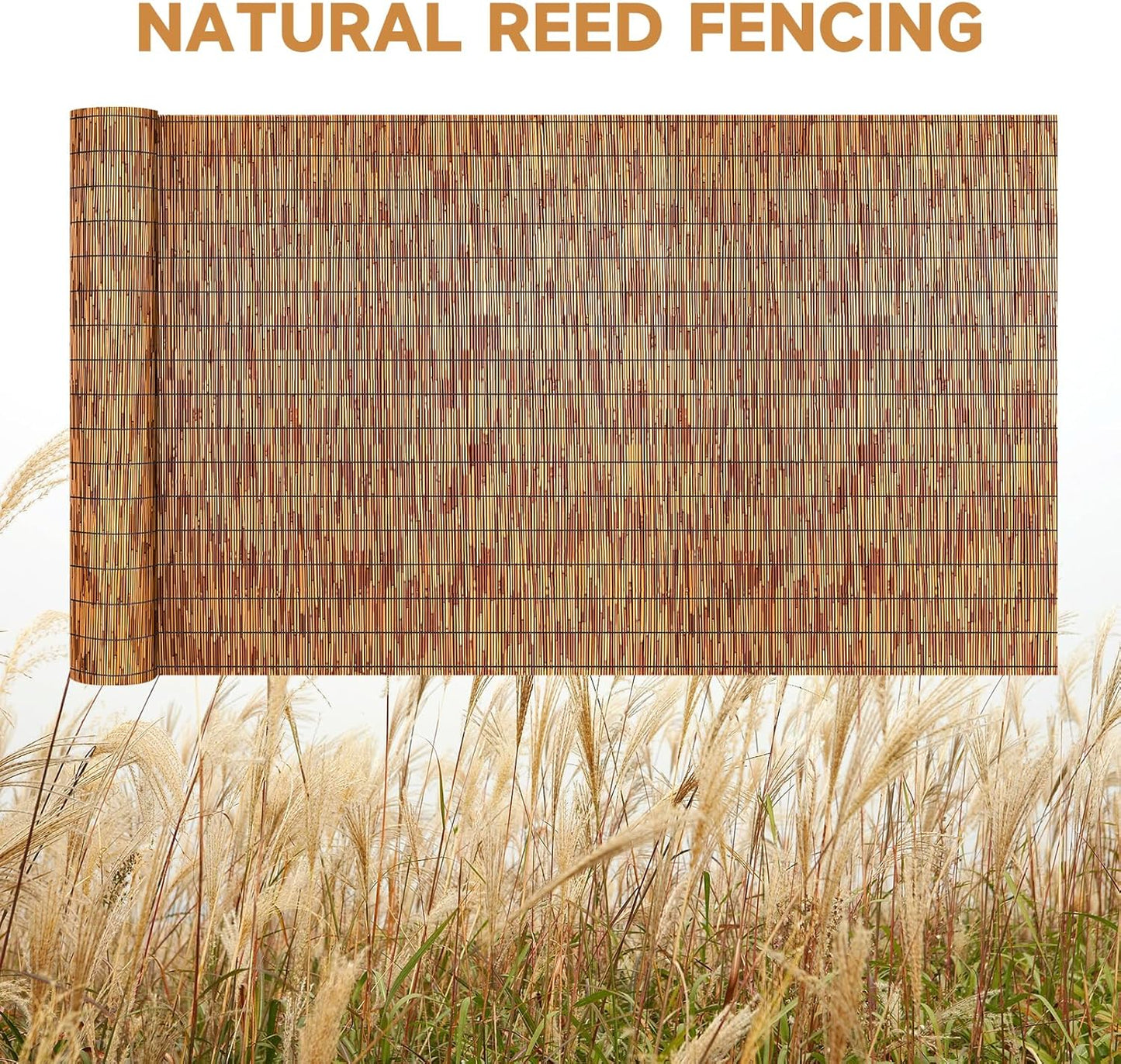 ZNCMRR Natural Reed Fencing Rolls,4FT X 16.4FT Reed Screen Curtain Balcony Reed Fence for Outdoor Backyard Patio(Brown)