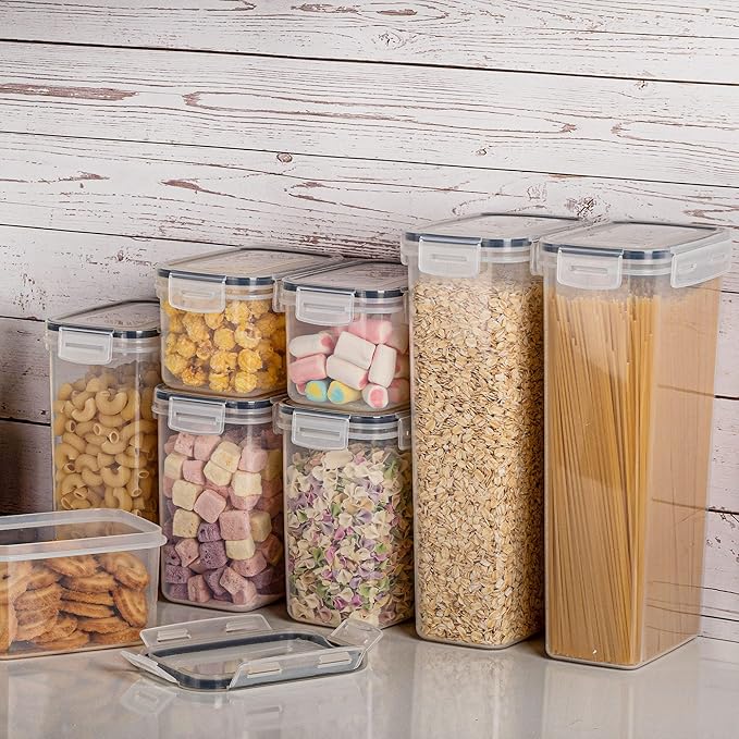 Airtight Food Storage Containers with Lids, Vtopmart 24 pcs Plastic Kitchen and Pantry Organization Canisters for Cereal, Dry Food, Flour and Sugar, BPA Free, Includes 24 Labels,Black