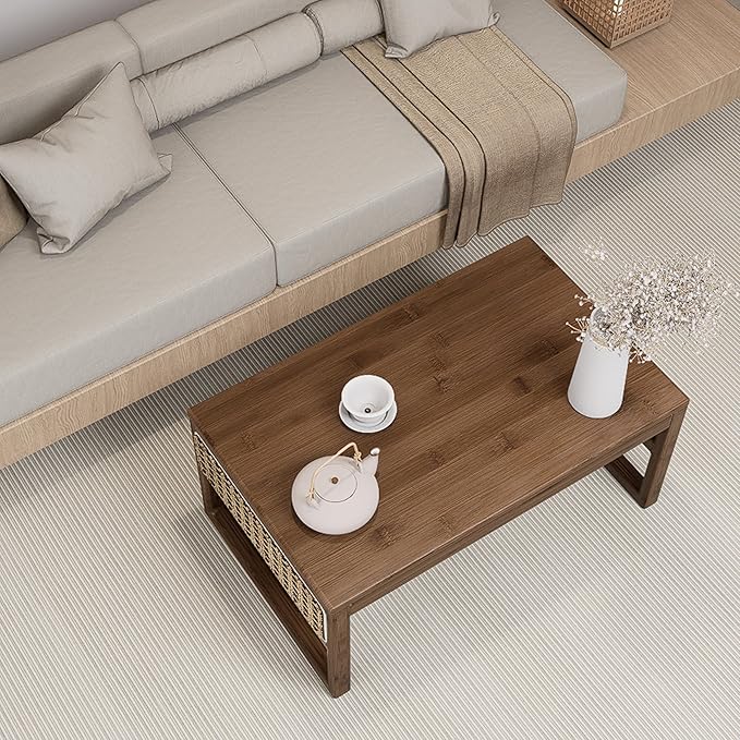 Japanese Floor Coffee Table,Bamboo Low Table for Sitting,Japanese TeaTable for Tatami Living Room Bay Window Meditation (Brown Color)
