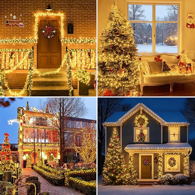 200 LED Christmas Cluster Lights, Christmas Firecrackers String Lights, Waterproof 8 Modes for Outdoor Indoor Xmas Tree Party Warm White