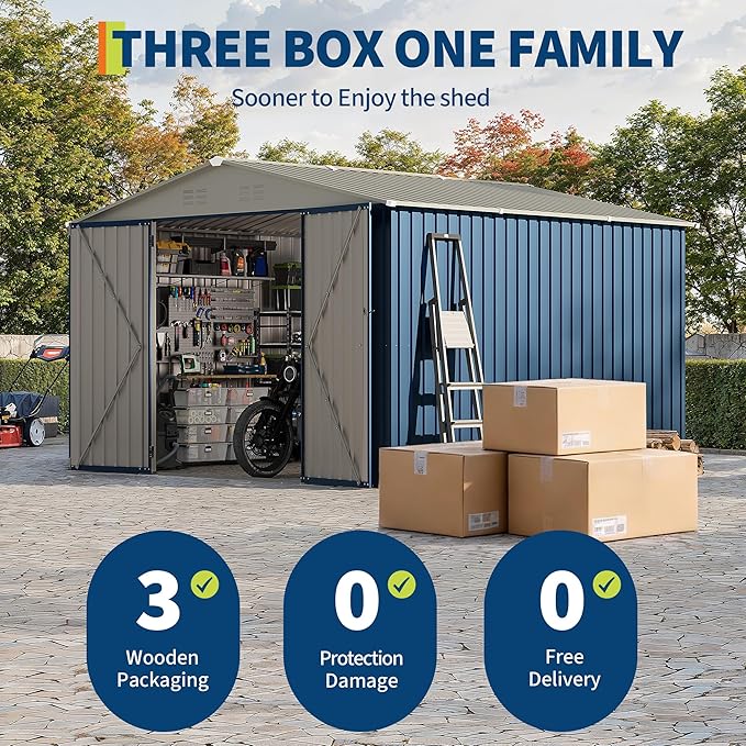 10 x 10 FT Outdoor Storage Shed,Metal Garden Sheds&Outdoor Storage Clearance, Large Tool Shed Outdoor with Single Lockable Door,Ideal Storage House for Backyard Garden Patio Lawn,Navy Blue