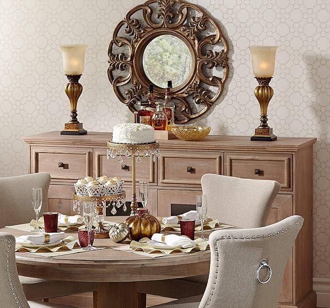 Regency Hill Sattley Traditional Accent Table Lamp 23 1/4" High Light Gold Uplight Floral Alabaster Glass Shade for Bedroom Living Room Nightstand Bedside Night Stand Office Kids Room