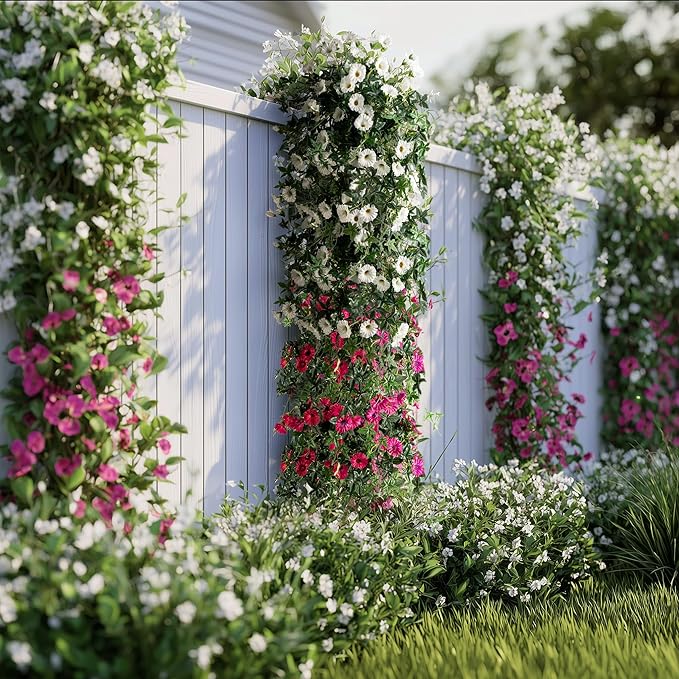 Artificial Flowers Artificial Petunias for Outdoors 2PCS Artificial Hanging Plants Outdoors Silk Flowers with Stems Outdoor Flowers Uv Resistant for Porch DecorTerrace Decor(White)Without Pot