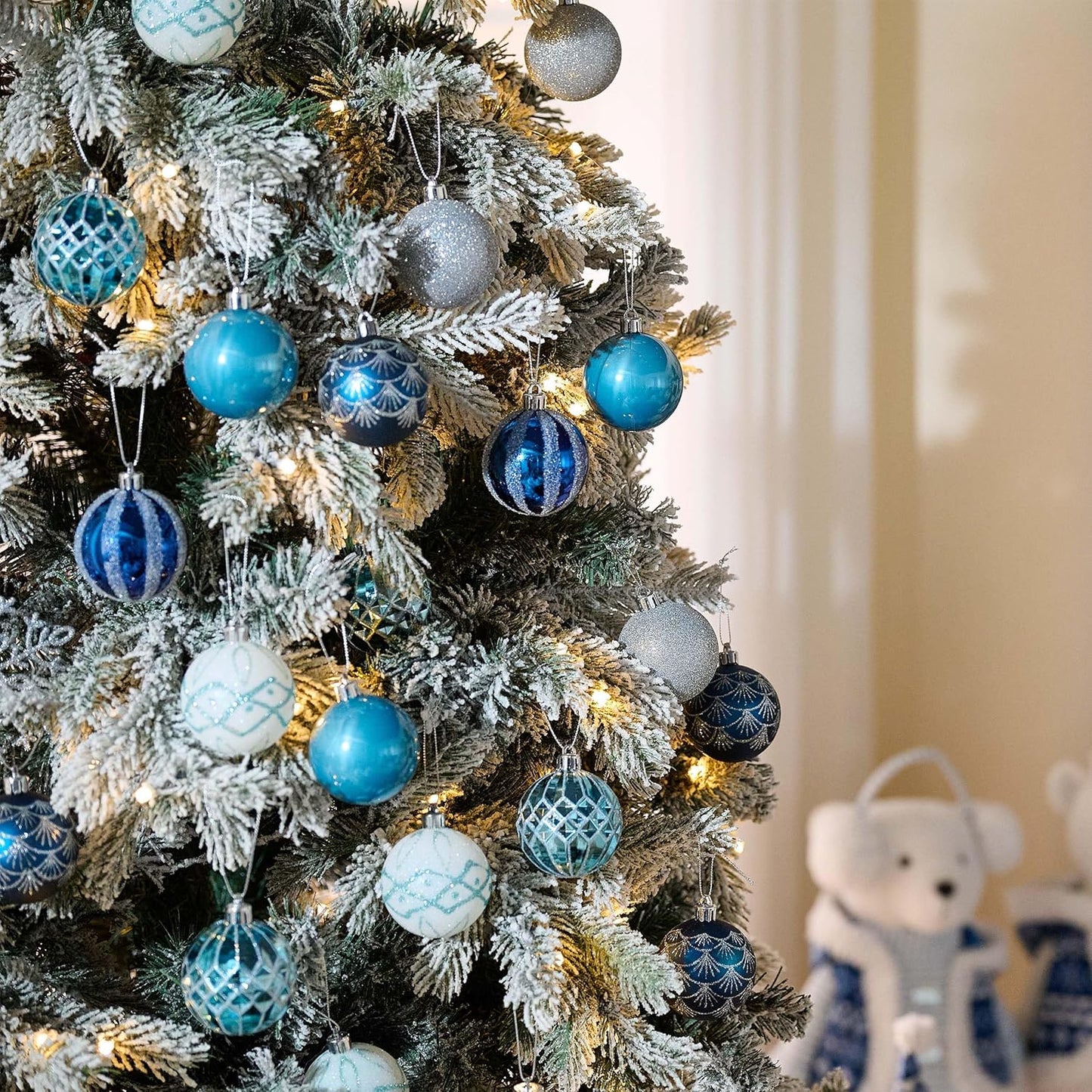 Valery Madelyn Christmas Ornaments Set, 30ct 2.36 Inches Navy Blue and Silver Shatterproof Christmas Tree Decorations Ball Ornaments Bulk, Elegant Hanging Ornaments for Xmas Holiday Party Decor