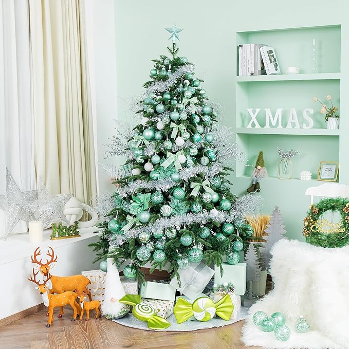 XmasExp 24ct Mini Christmas Ball Ornaments Shatterproof Christmas Ornaments Set Decorations for Xmas Tree Balls 30mm/1.18" (Mint Green)