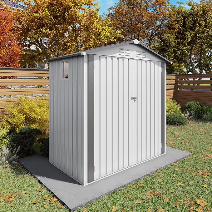 6x3.5 FT Outdoor Storage Shed, Small Metal Garden Shed with Window, Outside Tool Sheds with Lockable Hinged Doors, Waterproof Storage Building with 4 Air Vents for Backyard, Patio, Lawn, White